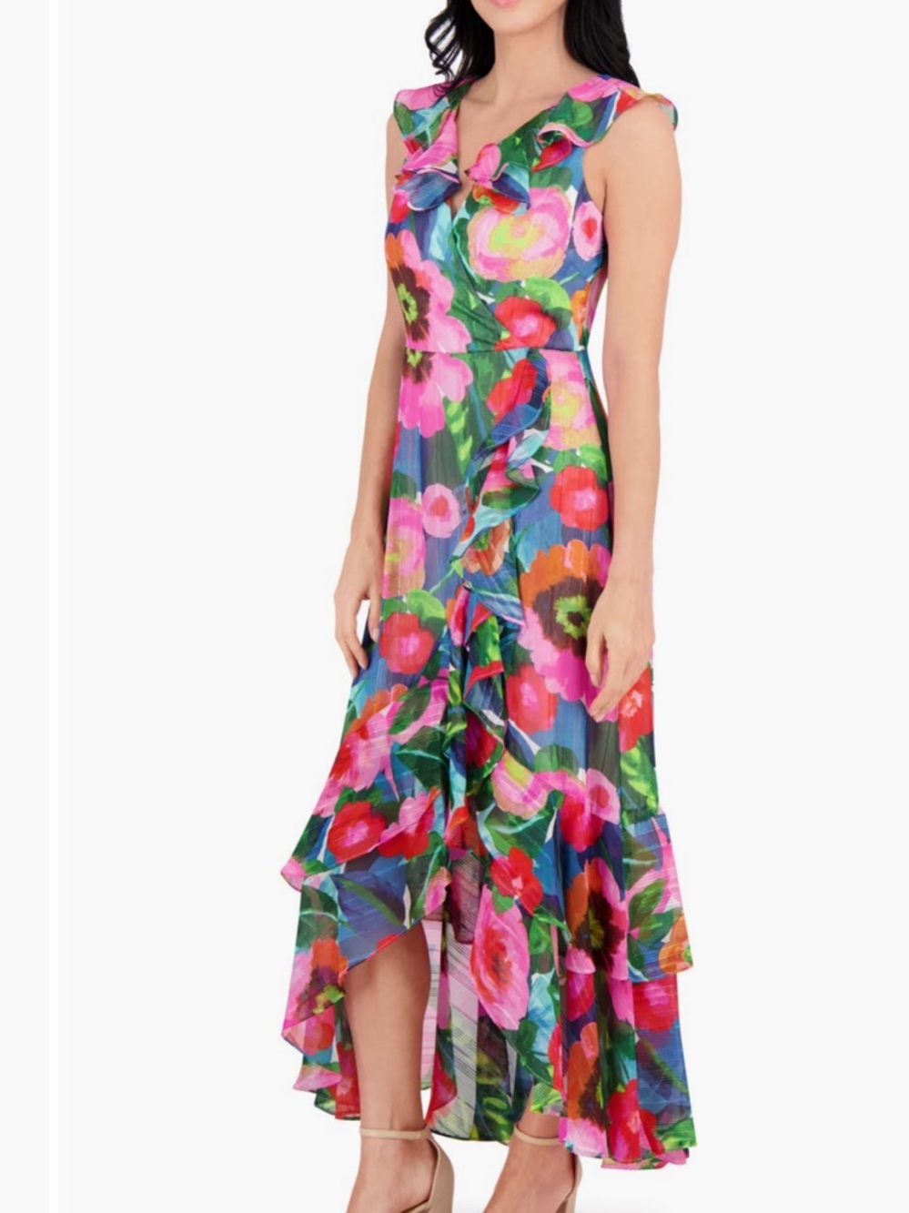 KENSIE Womens Sleeveless Ruffle Maxi Faux Wrap Dress size 14 NWT